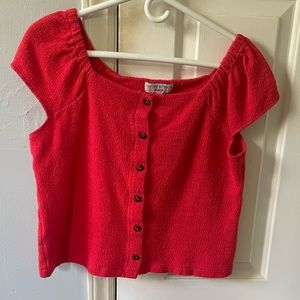 Madewell Women Small Red Texture & Thread Button Front Top Blouse